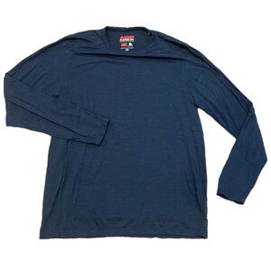 Men’s Karbon 100% Merino Wool Base Layer LS Blue Outdoor Thermal Shirt Large EUC
